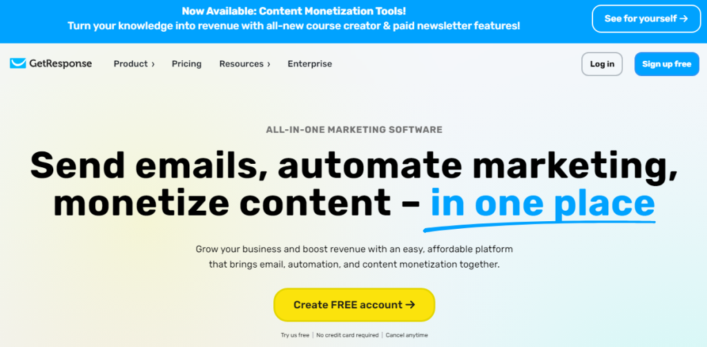 Getresponse homepage