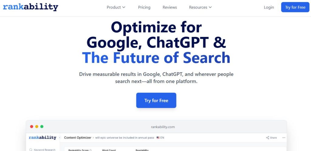 Rankability homepage