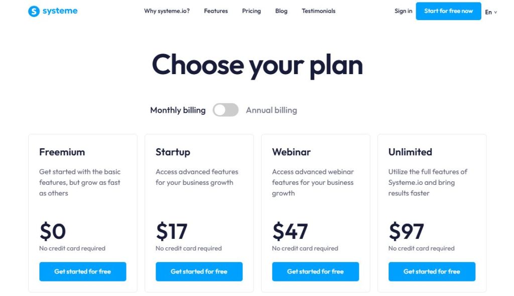 Systeme io pricing