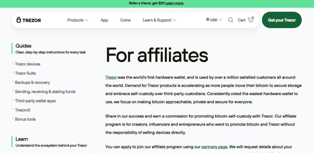 Trezor affiliate program