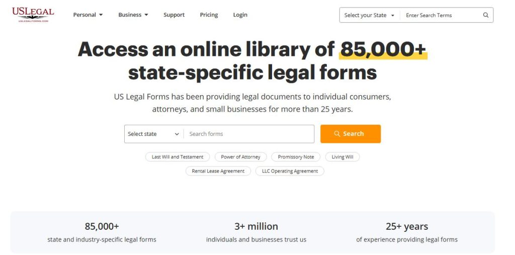 US Legal Forms homepage