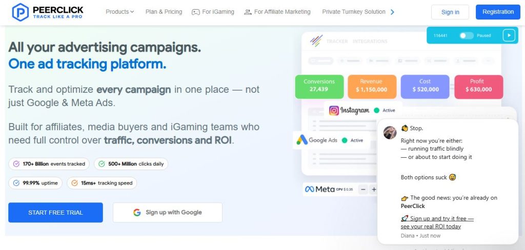PeerClick Ad tracking platform